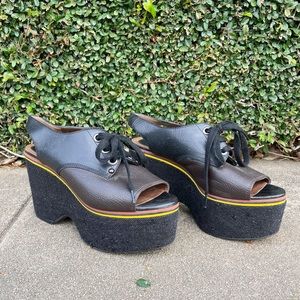 Marni platform sandals leather lace up w/ contrast stripe